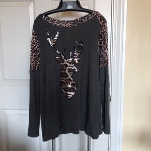 Leopard print stag long sleeve shirt